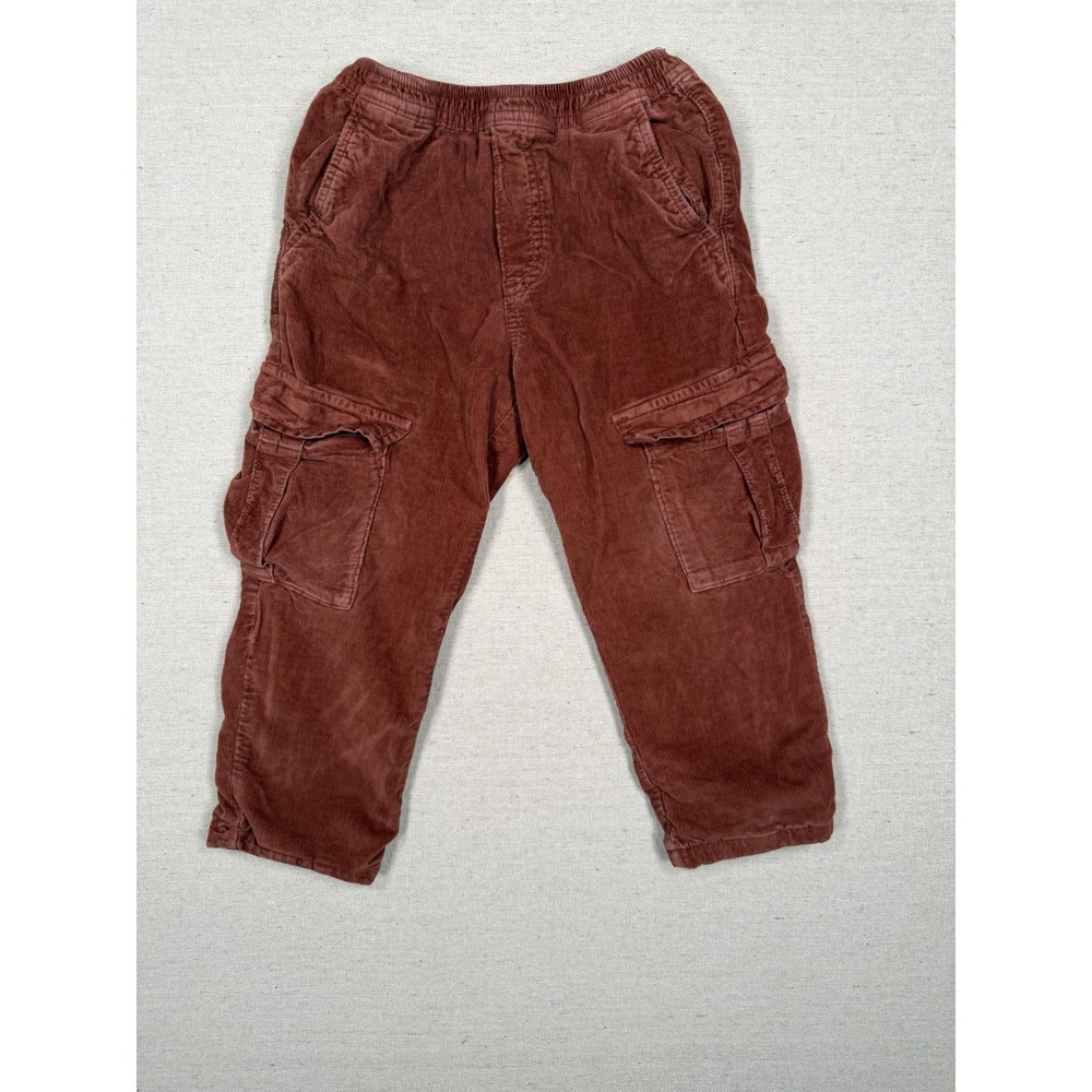 Zara Kids Rust Brown Corduroy Cargo Pants Size 3-4 Years Elastic Waist